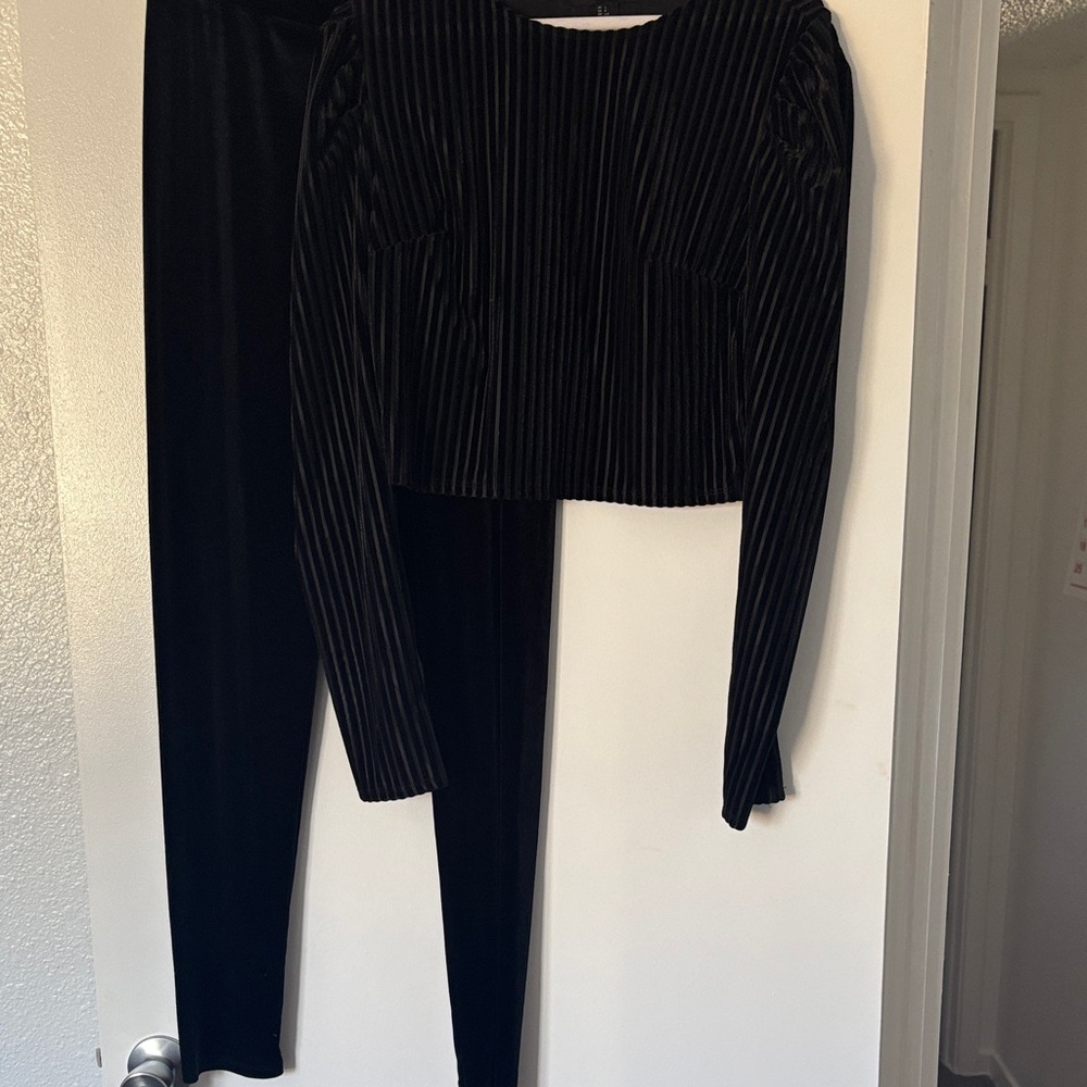 Black Pinstripe  velvet Two-Piece Set